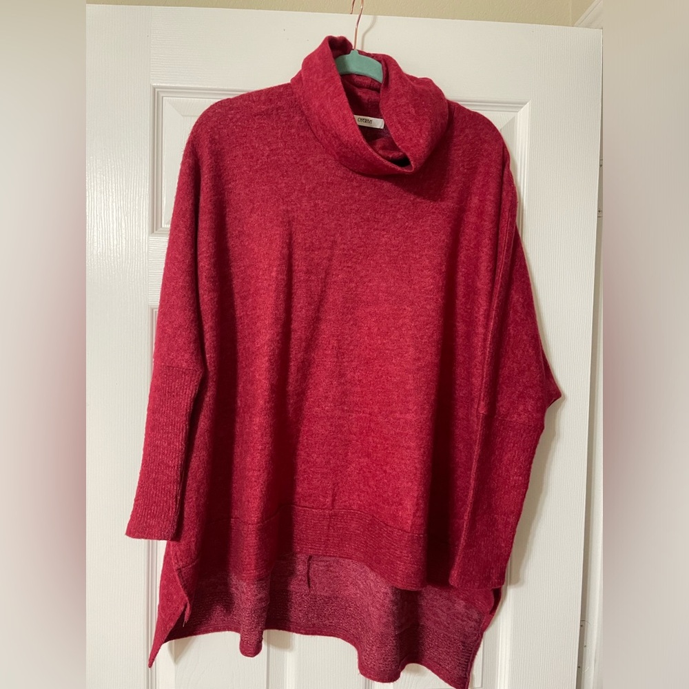 Red Dress turtleneck sweater - high low style